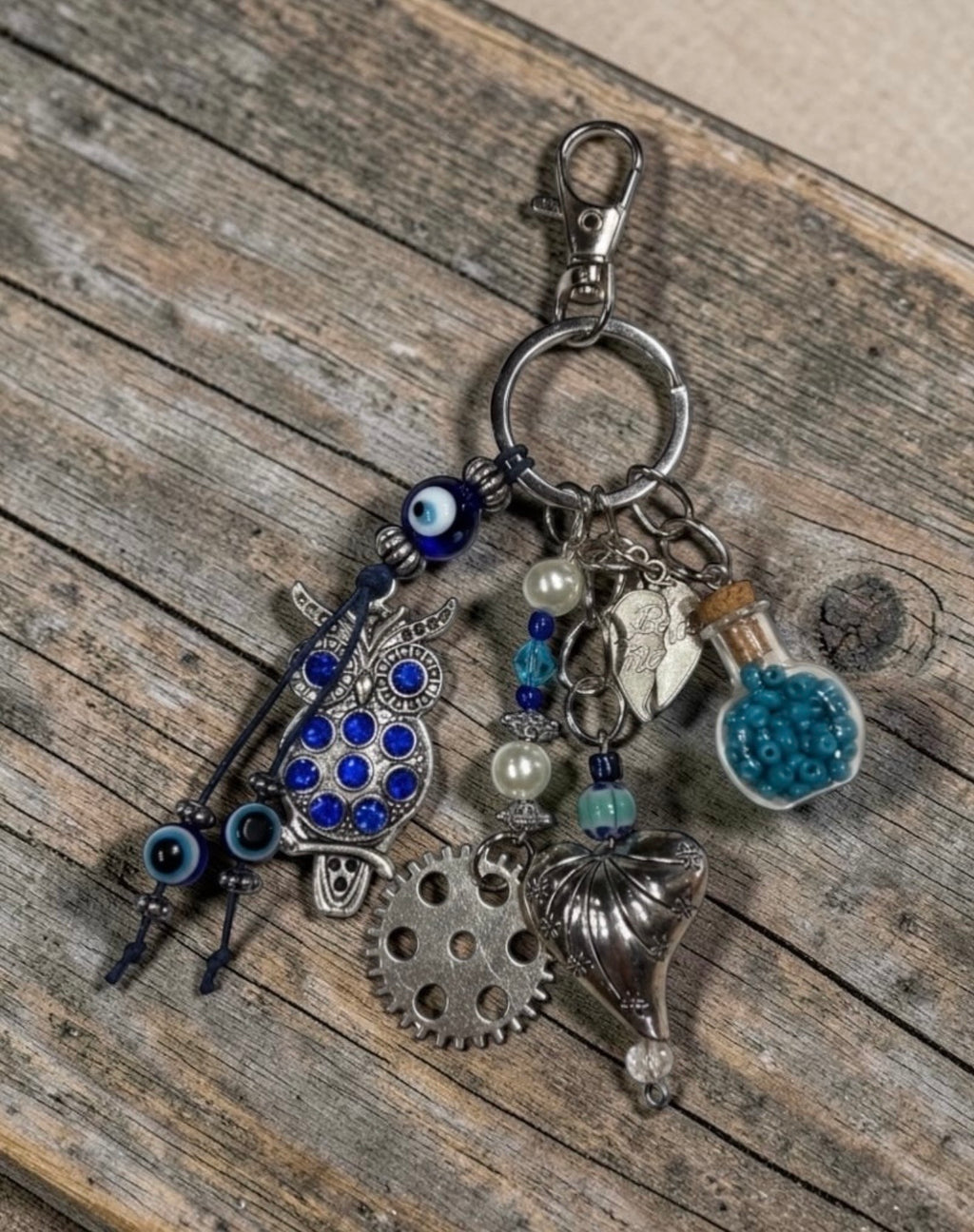 Decorative Owl and Heart Charm Keychain Accessory