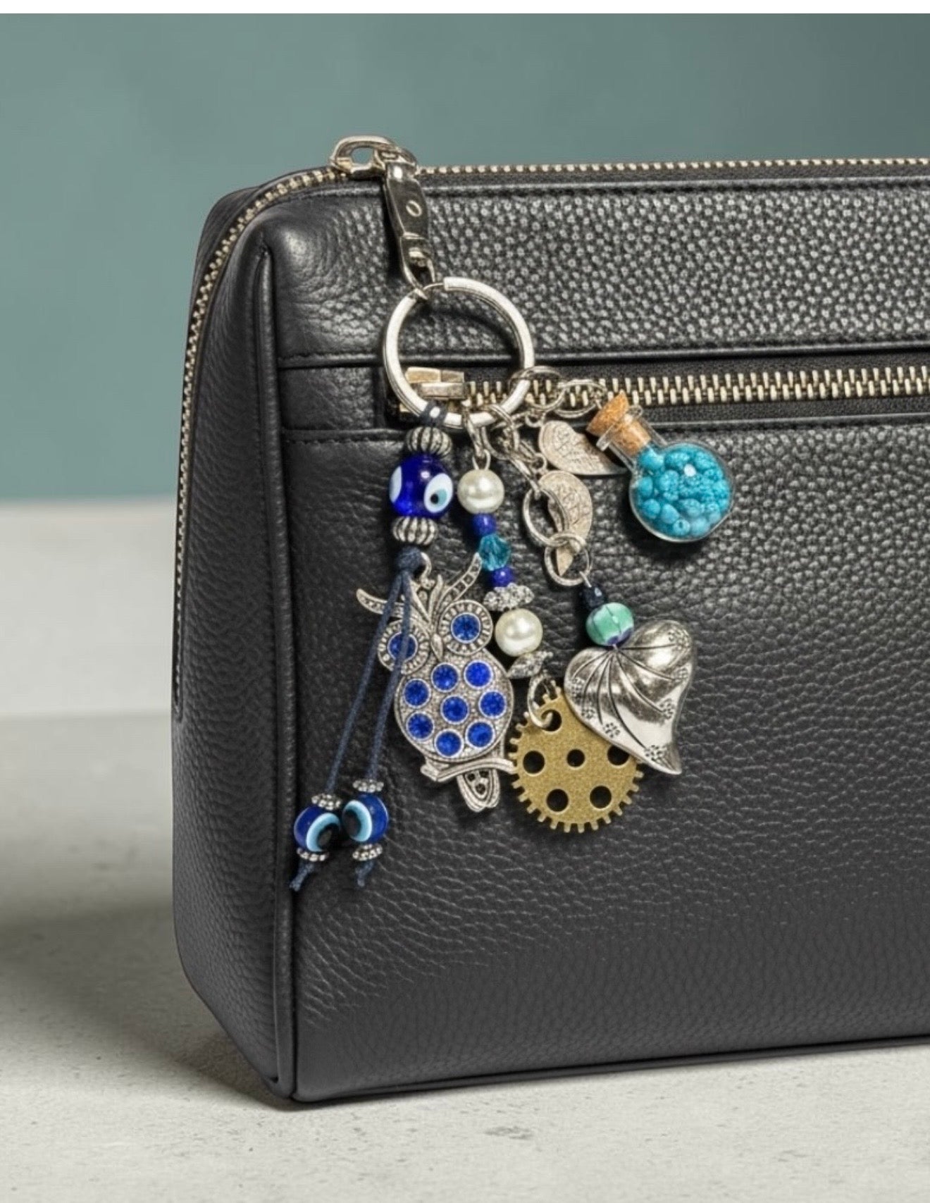 Decorative Owl and Heart Charm Keychain Accessory