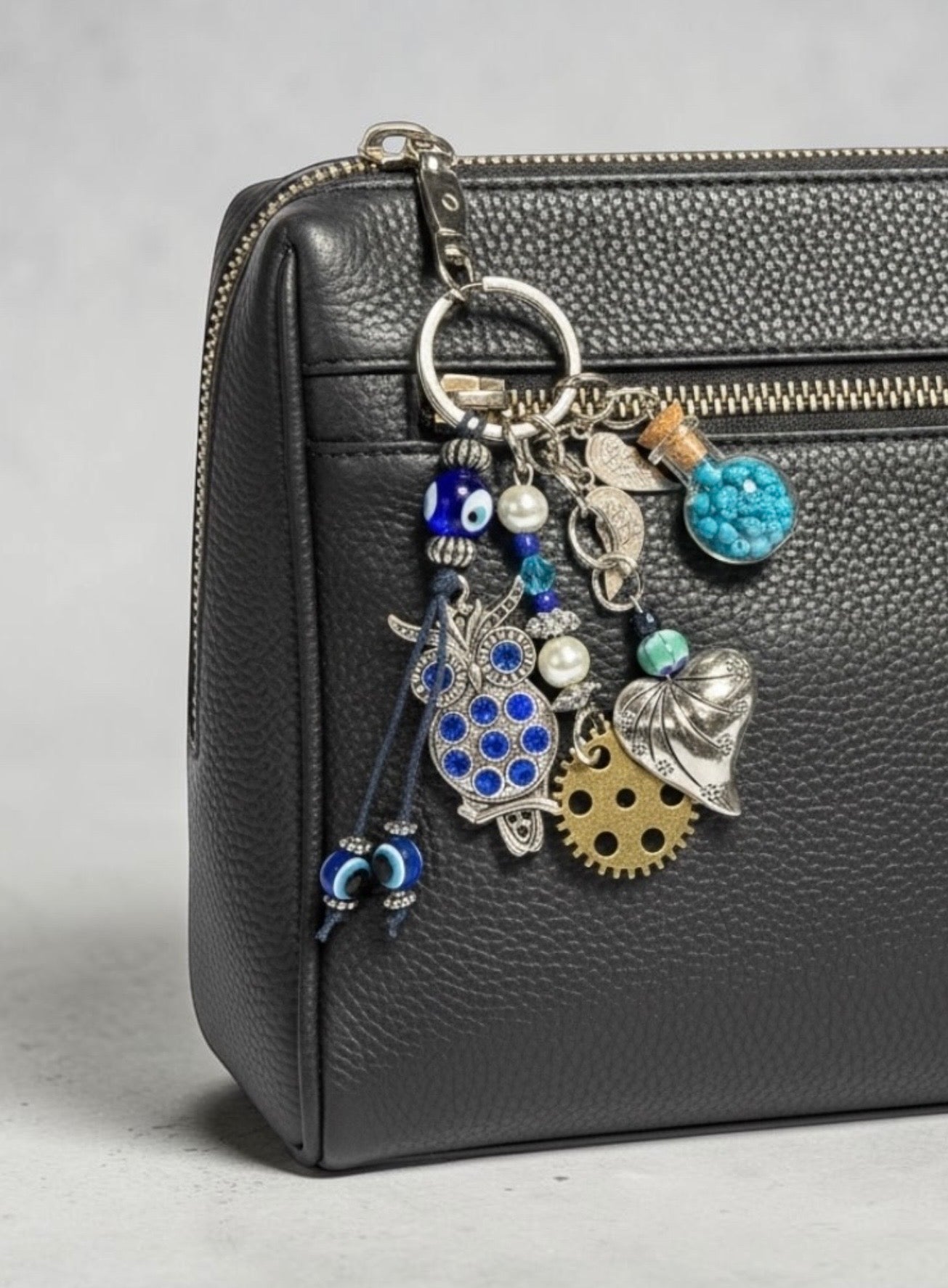 Decorative Owl and Heart Charm Keychain Accessory