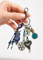 Decorative Owl and Heart Charm Keychain Accessory