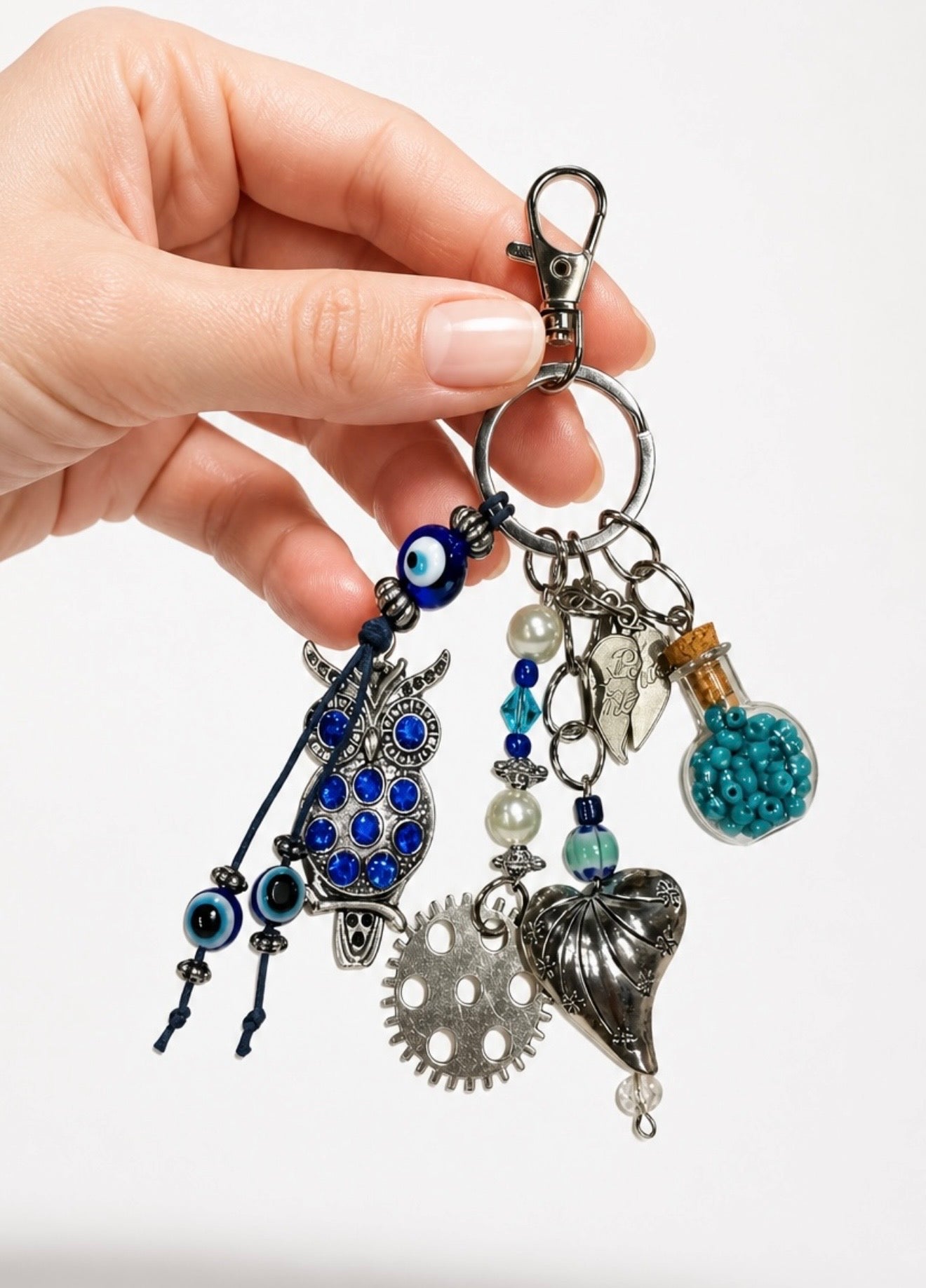 Decorative Owl and Heart Charm Keychain Accessory