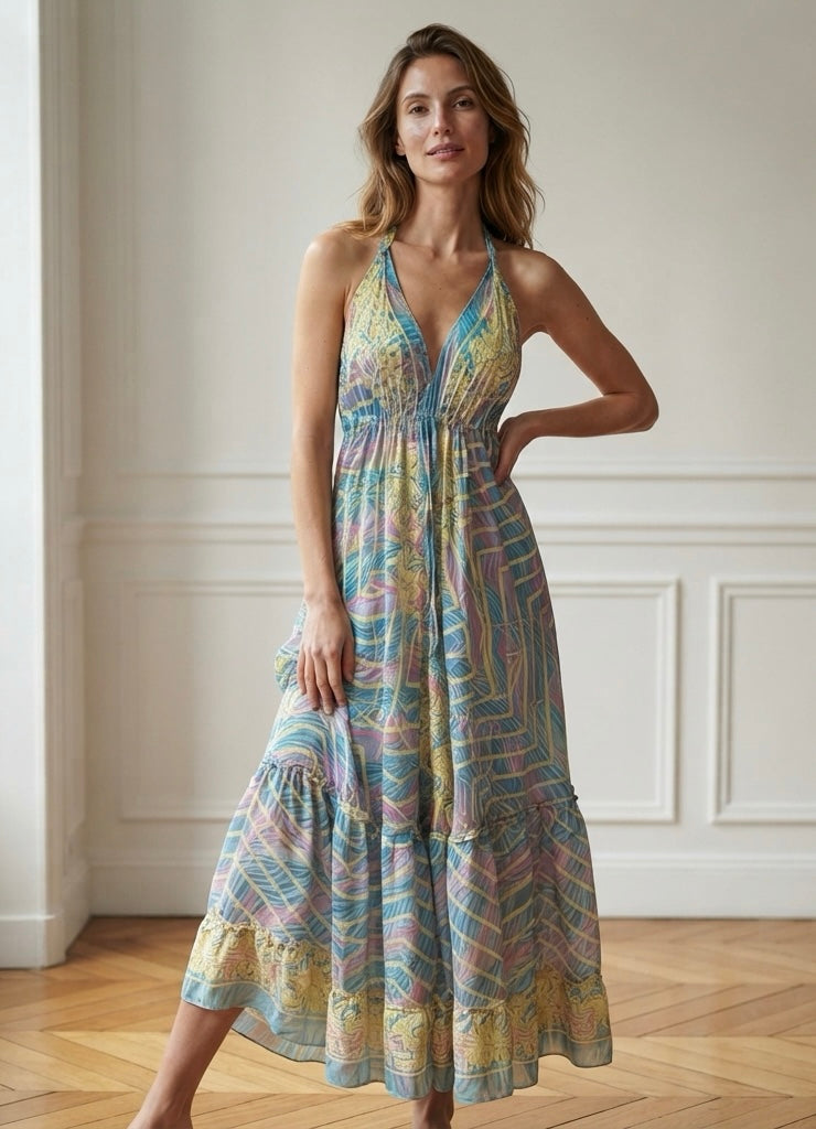 Bohemian Halter Neck Maxi Dress