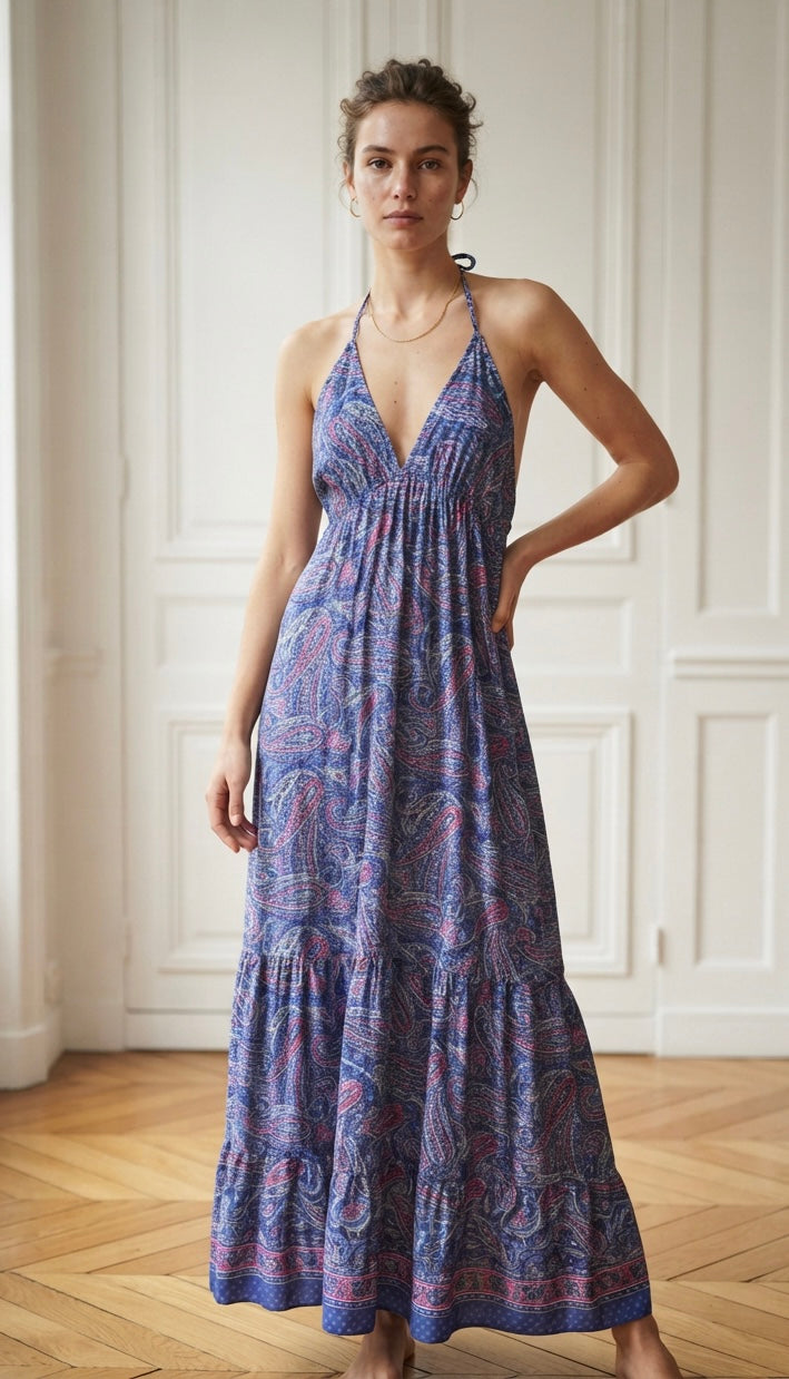 Flowing Halter Neck Maxi Dress