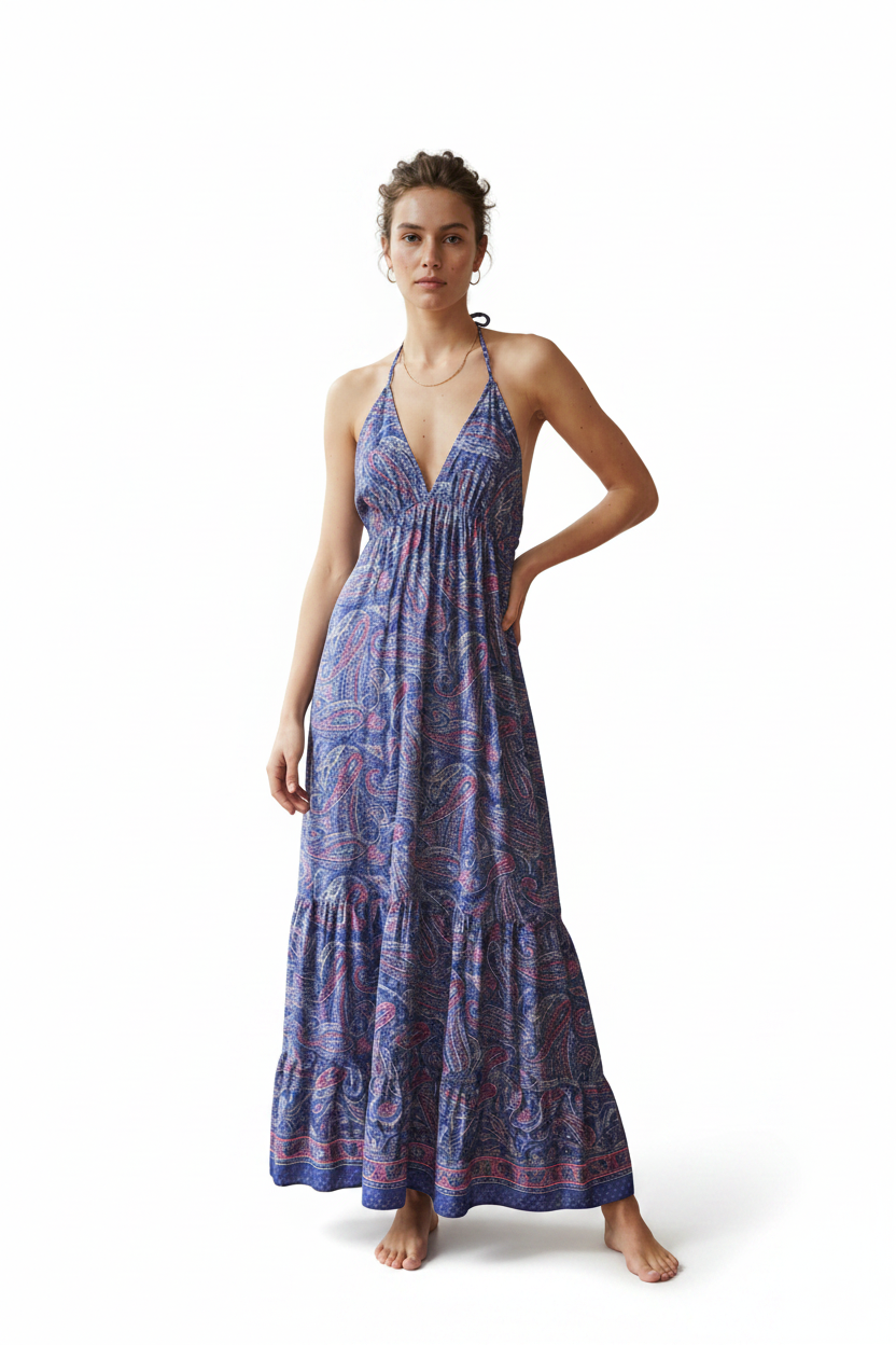 Flowing Halter Neck Maxi Dress