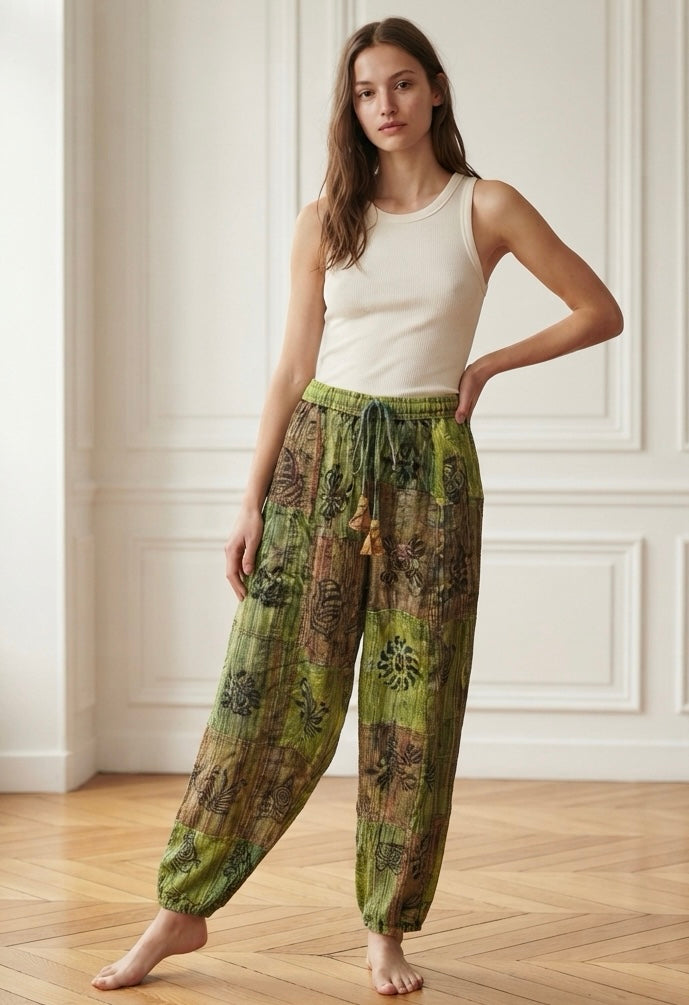 Casual Bohemian Style Elastic Waist Trousers