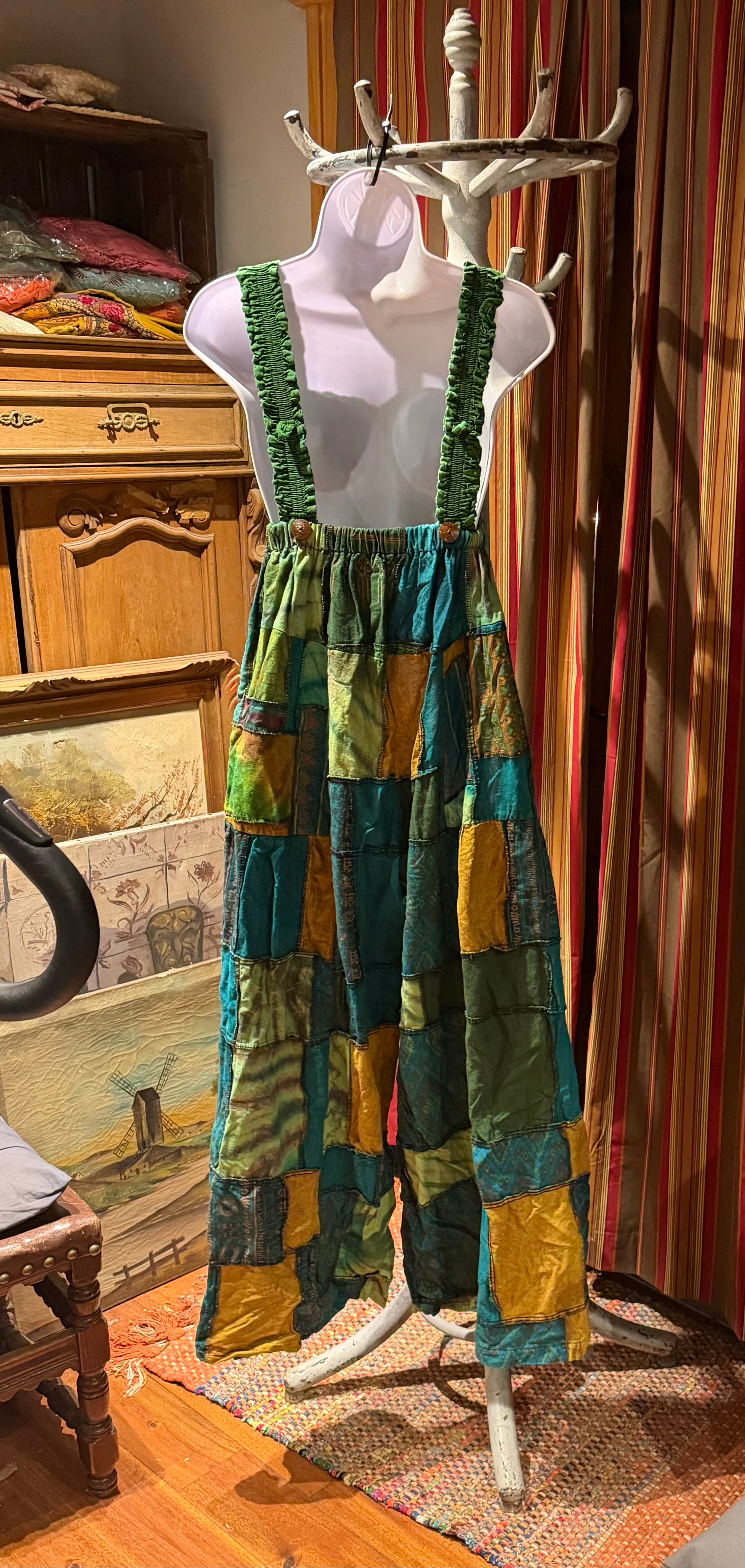 Bohemian Cotton Patchwork Style Overalls Jumpsuits Wide legs One size