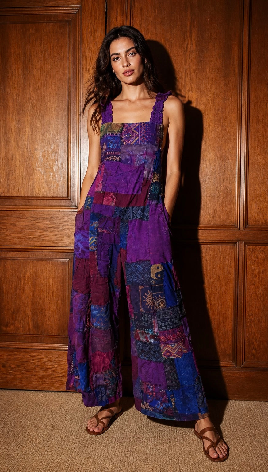 Bohemian Cotton Patchwork Style Overalls Jumpsuits Wide legs One size (Copy)