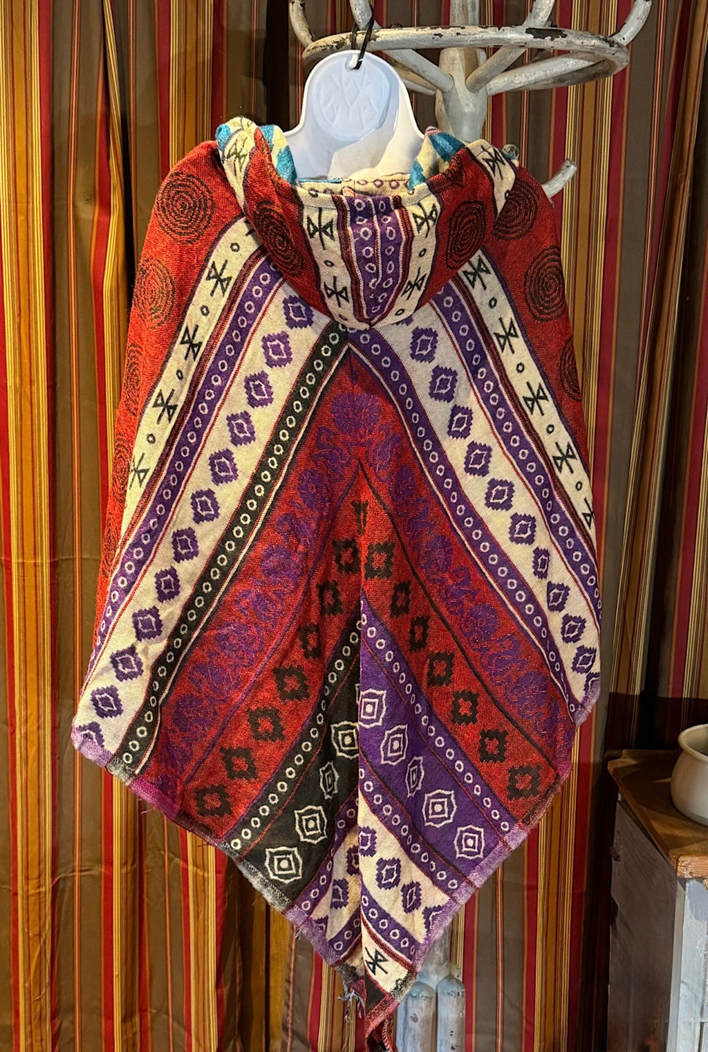 Festival Hooded Poncho: Unisex Boho Woven Wool Blend