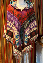 Festival Hooded Poncho: Unisex Boho Woven Wool Blend