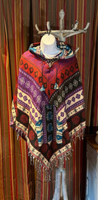 Festival Hooded Poncho: Unisex Boho Woven Wool Blend