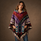 Festival Hooded Poncho: Unisex Boho Woven Wool Blend