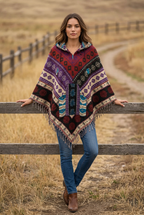 Festival Hooded Poncho: Unisex Boho Woven Wool Blend