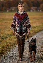 Festival Hooded Poncho: Unisex Boho Woven Wool Blend