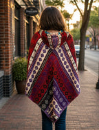Festival Hooded Poncho: Unisex Boho Woven Wool Blend