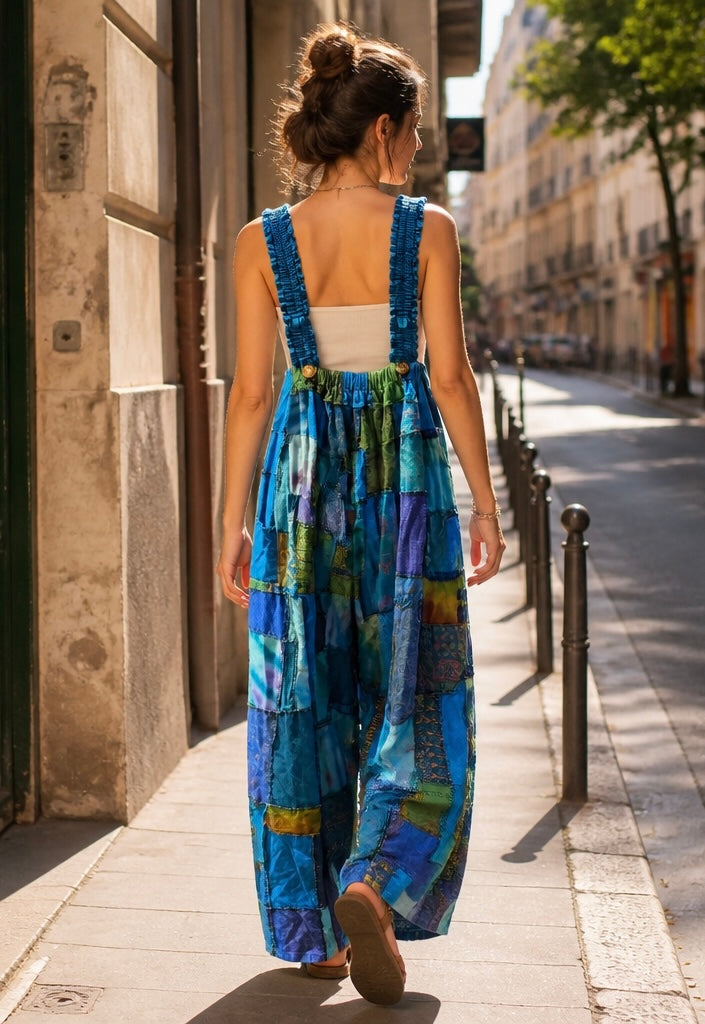 Patchwork Wide Leg Boho Sleeveless Jumpsuit