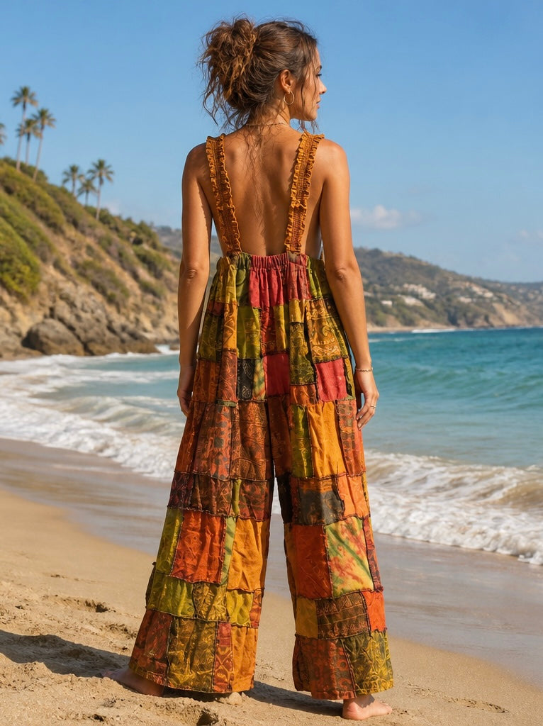 Bohemian Cotton Patchwork Wide Leg Jumpsuit