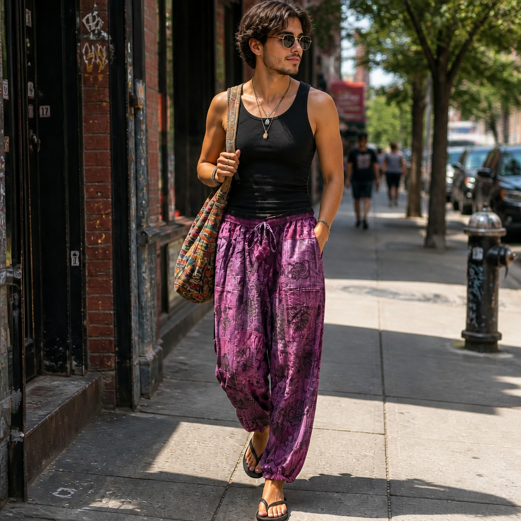 Bohemian Style Relaxed Fit Drawstring Lounge Pants