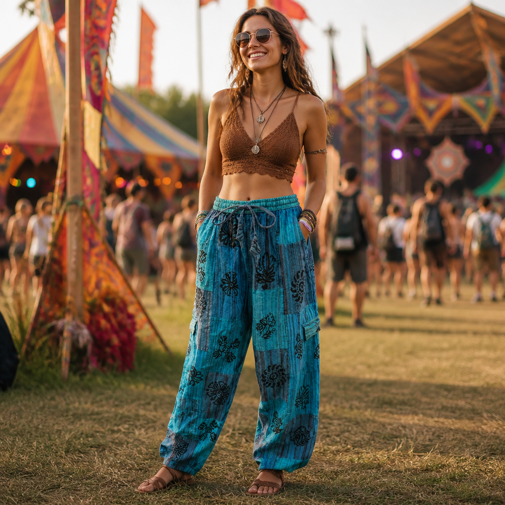 Bohemian Style Wide Leg Drawstring Lounge Pants