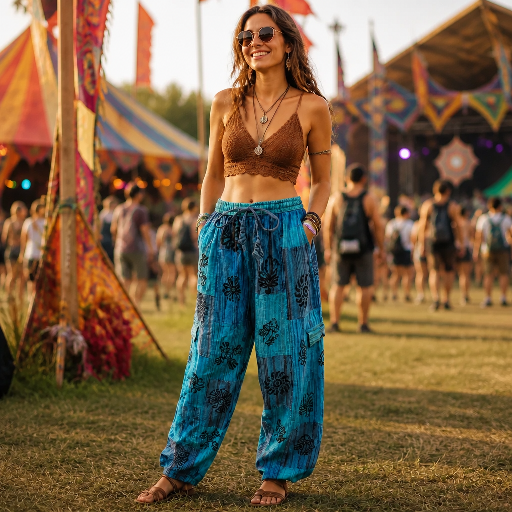 Bohemian Style Wide Leg Drawstring Lounge Pants