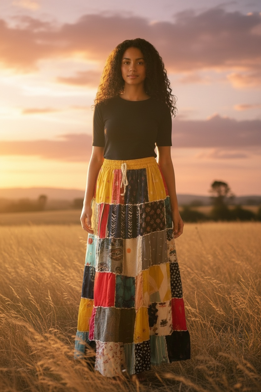 Boho long Skirt, Patchwork Long Maxi Skirt, Bohemian Boho Chic Festival Skirt, Ethnic Hippie Summer One Size Feminine Long Skirt, Boho SkIrt