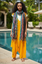 Boho Fringe Festival Long Scarf, gift for her, Yarn Ribbon Scarf,Bohemian Recycled Vintage Silk Sari Yarns Ribbons, Hippie Fringe Scarf