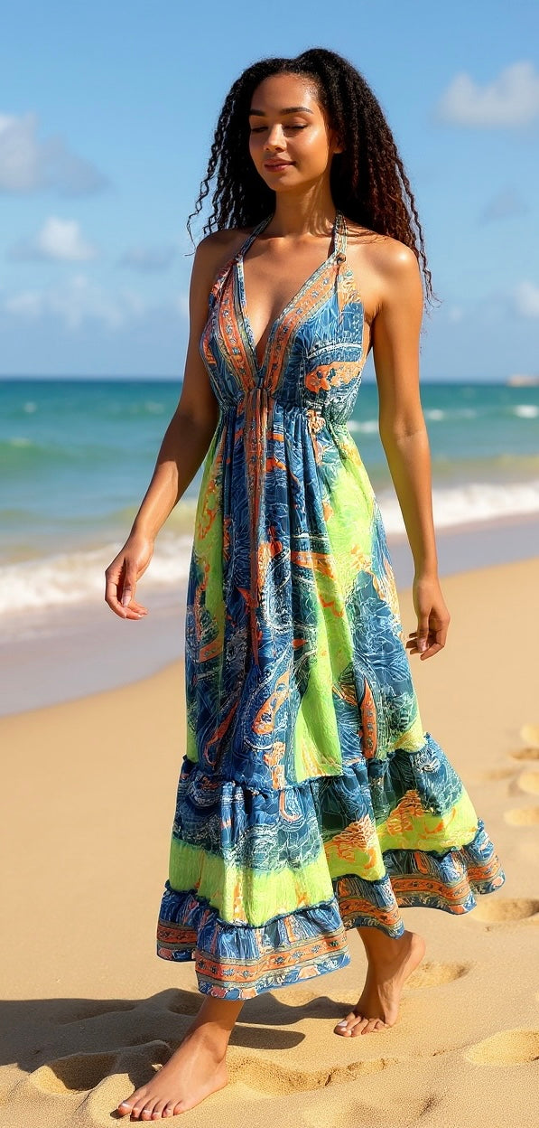 Bohemian Halter Neck Maxi Dress