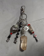 Quartz Crystal and Turtle Bag Charm - Beachy Coastal Keychain - Tropical Travel Purse Keyring - Vintage Jewelry Eclectic Gift for Her