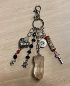 Quartz Crystal and Turtle Bag Charm - Beachy Coastal Keychain - Tropical Travel Purse Keyring - Vintage Jewelry Eclectic Gift for Her
