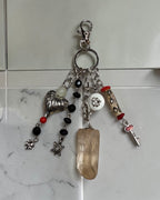 Quartz Crystal and Turtle Bag Charm - Beachy Coastal Keychain - Tropical Travel Purse Keyring - Vintage Jewelry Eclectic Gift for Her