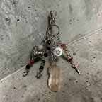Quartz Crystal and Turtle Bag Charm - Beachy Coastal Keychain - Tropical Travel Purse Keyring - Vintage Jewelry Eclectic Gift for Her
