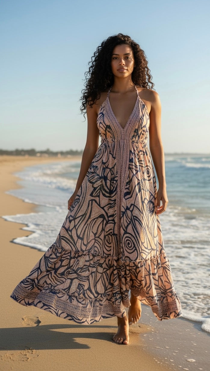 Bohemian Style Halter Neck Maxi Dress