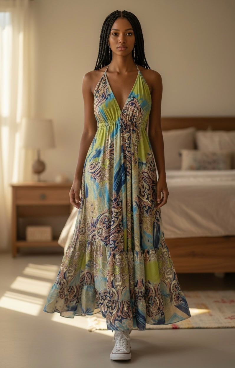 Bohemian Halter Neck Maxi Dress