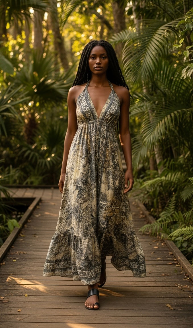 Flowing Halter Neck Maxi Dress