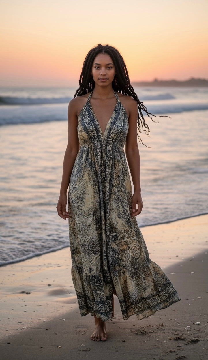 Flowing Halter Neck Maxi Dress