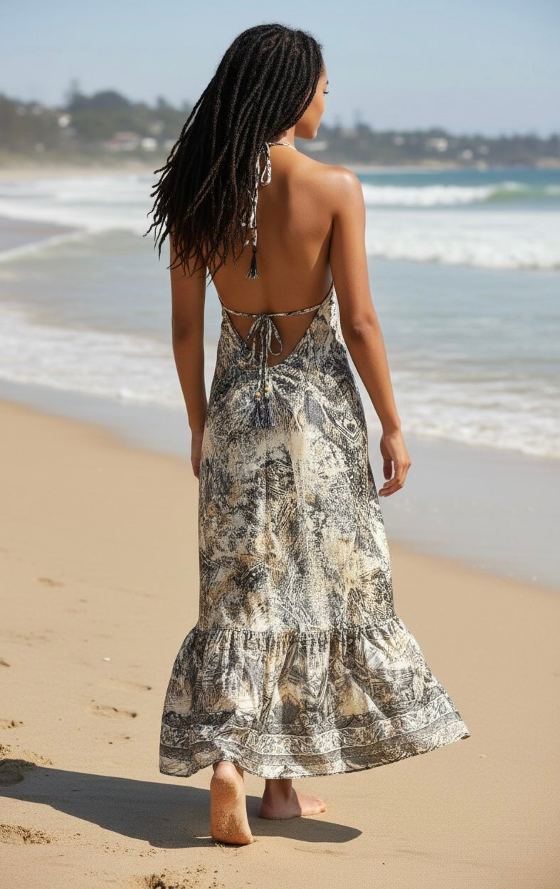 Flowing Halter Neck Maxi Dress
