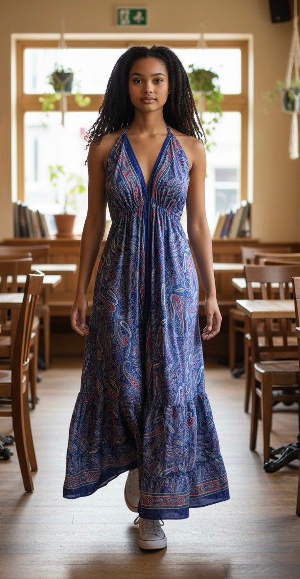 Flowing Halter Neck Maxi Dress