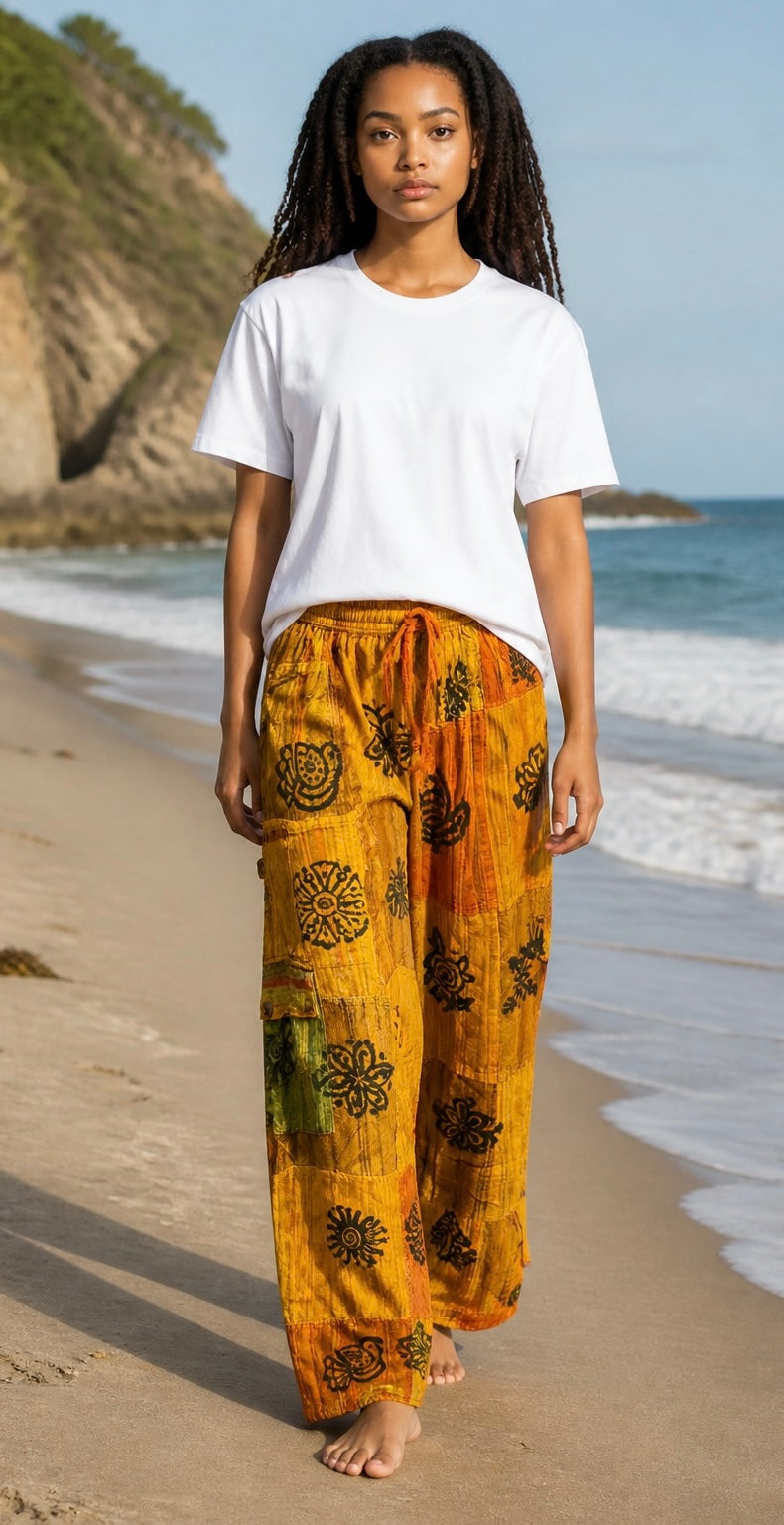 Casual Bohemian Style Wide Leg Cargo Pants