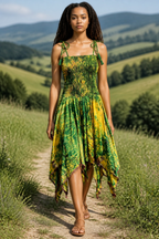 Bohemian Dress,  Tie Dye Vintage Sari Silk Bohemian Boho Chic Festival Ethnic Hippie Summer dress, Gypsy Dress, Fairy Beach Boho Dress,