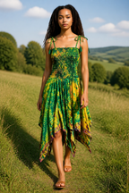 Bohemian Dress,  Tie Dye Vintage Sari Silk Bohemian Boho Chic Festival Ethnic Hippie Summer dress, Gypsy Dress, Fairy Beach Boho Dress,