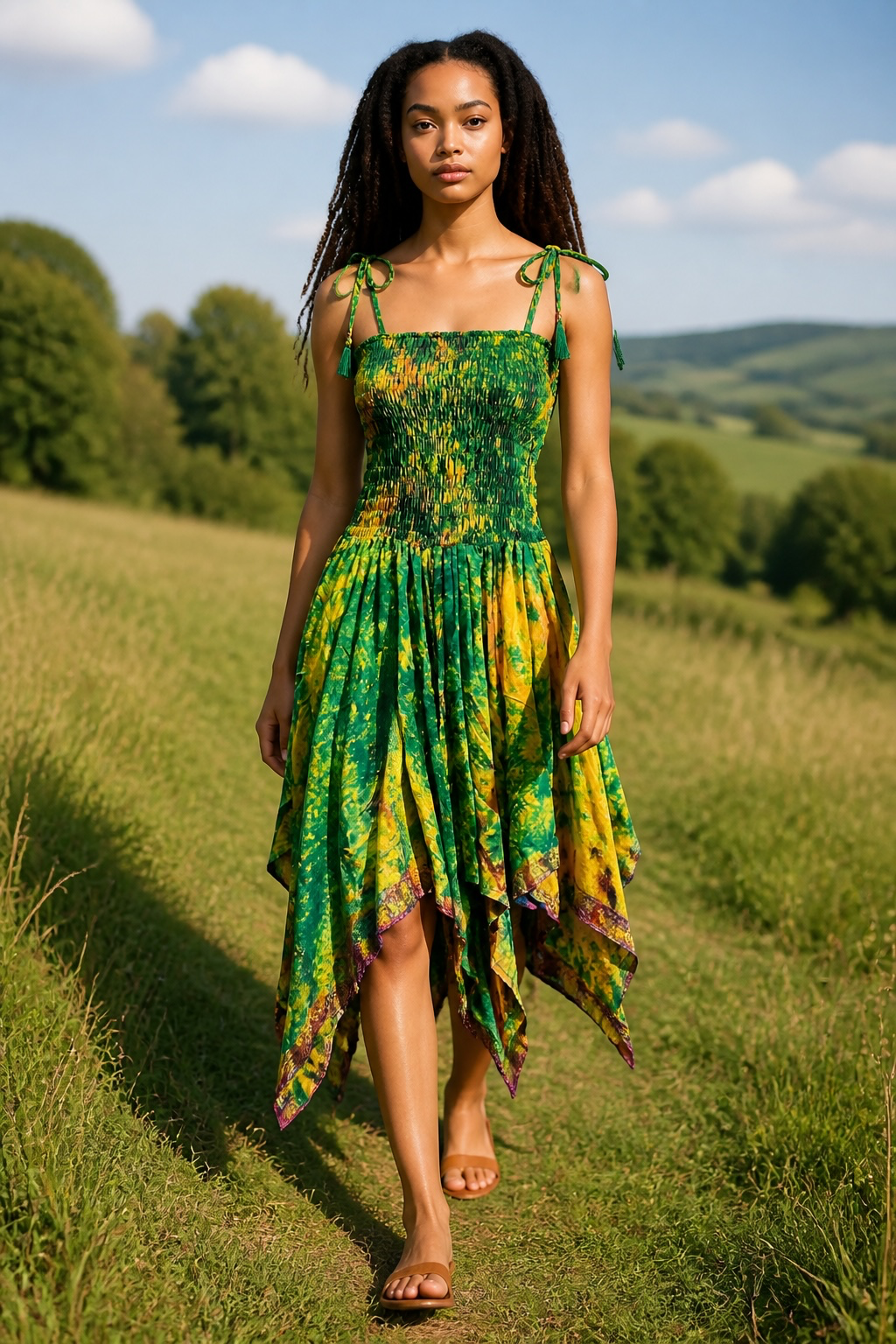 Bohemian Dress,  Tie Dye Vintage Sari Silk Bohemian Boho Chic Festival Ethnic Hippie Summer dress, Gypsy Dress, Fairy Beach Boho Dress,