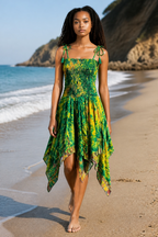 Bohemian Dress,  Tie Dye Vintage Sari Silk Bohemian Boho Chic Festival Ethnic Hippie Summer dress, Gypsy Dress, Fairy Beach Boho Dress,