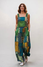 Bohemian Cotton Patchwork Style Overalls Jumpsuits Wide legs One size