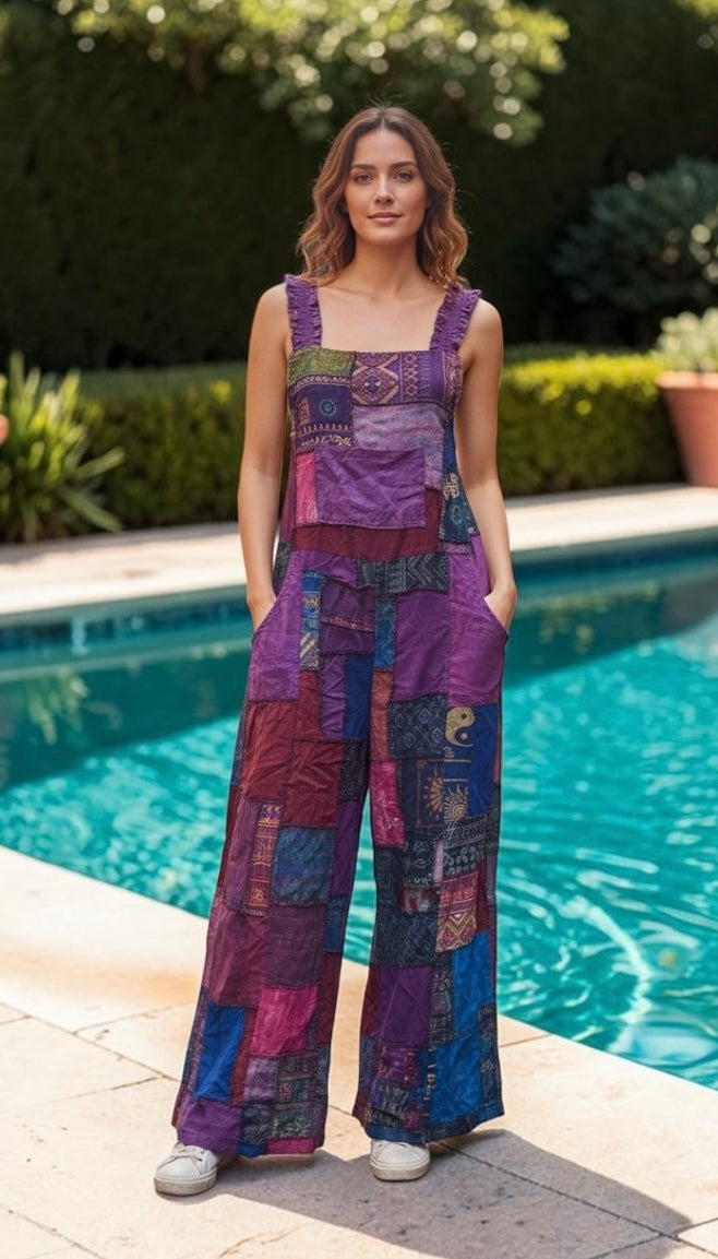 Bohemian Cotton Patchwork Style Overalls Jumpsuits Wide legs One size (Copy)