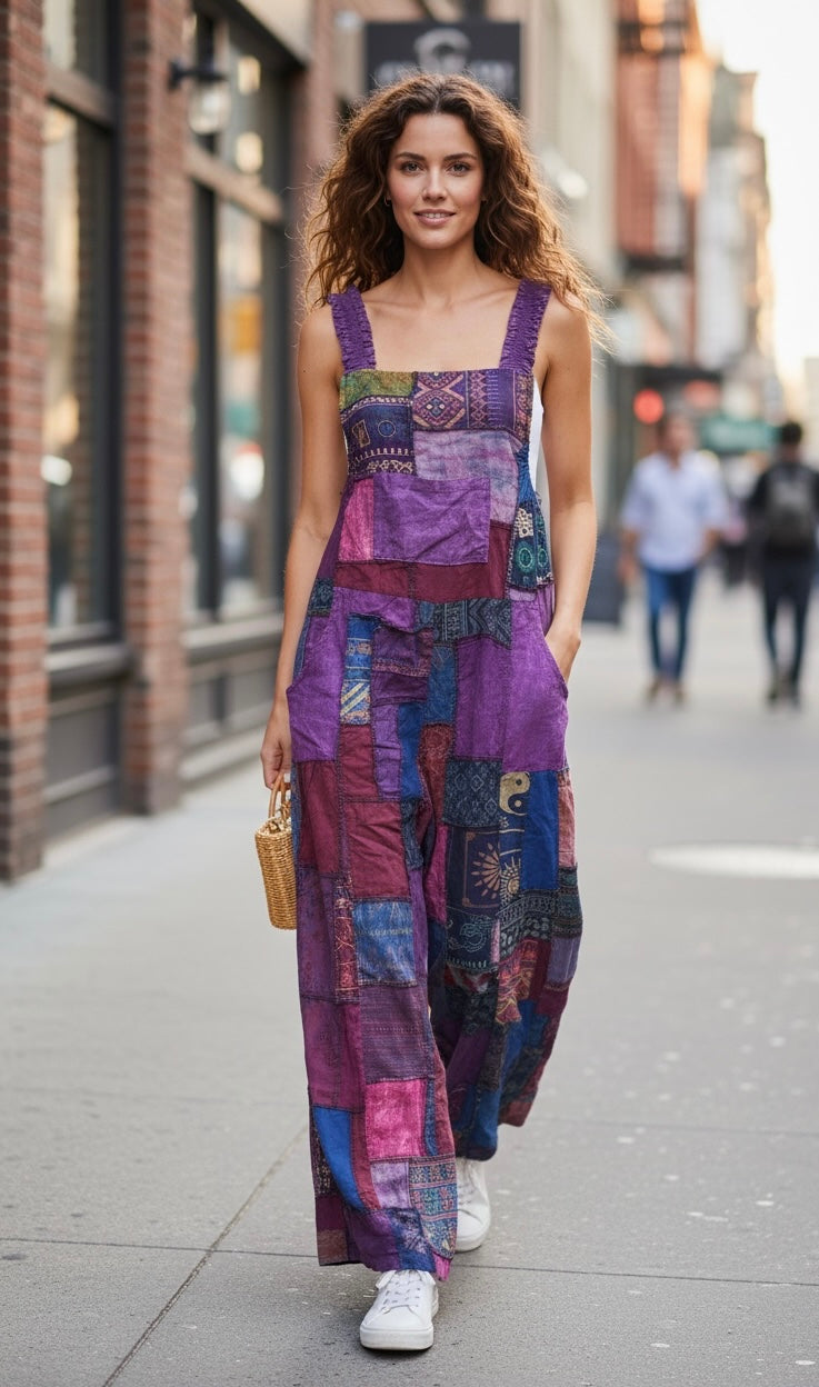 Bohemian Cotton Patchwork Style Overalls Jumpsuits Wide legs One size (Copy)