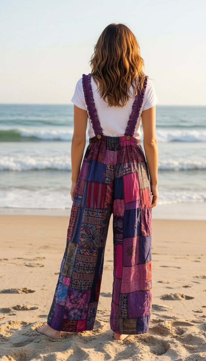 Bohemian Cotton Patchwork Style Overalls Jumpsuits Wide legs One size (Copy)