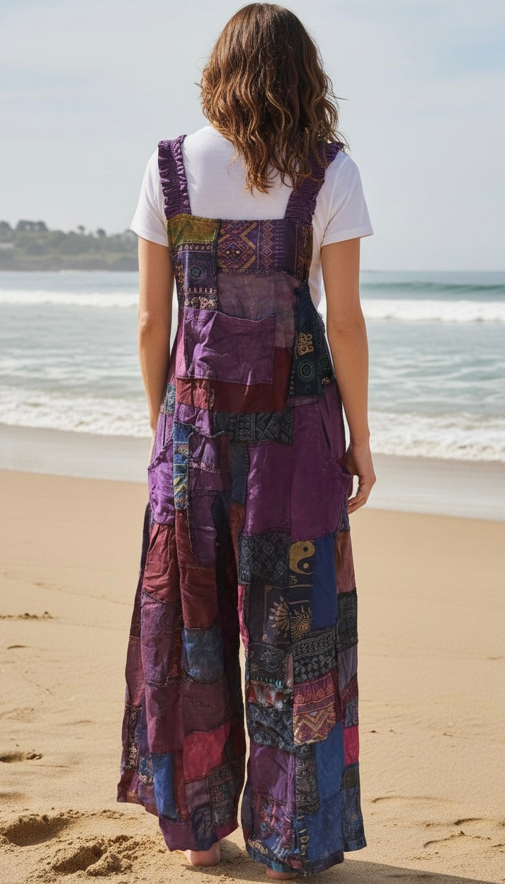Bohemian Cotton Patchwork Style Overalls Jumpsuits Wide legs One size (Copy)