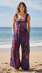 Bohemian Cotton Patchwork Style Overalls Jumpsuits Wide legs One size (Copy)