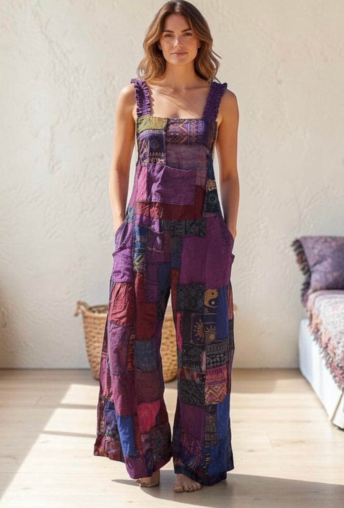 Bohemian Cotton Patchwork Style Overalls Jumpsuits Wide legs One size (Copy)