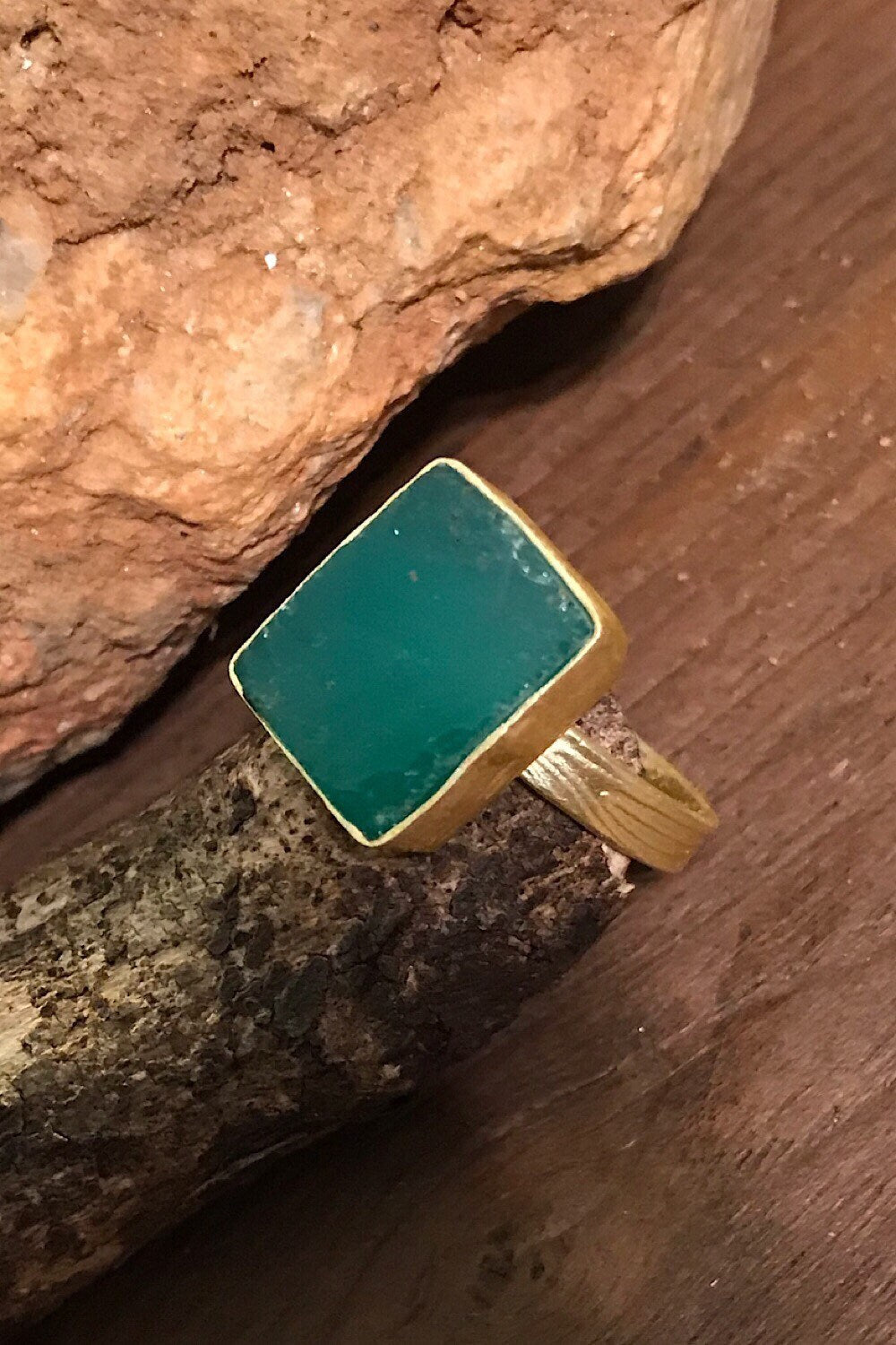 Green Onyx Rough Gemstone Ring, Brass Ring, Adjustable Boho Ring, Tribal Jewelry, Gypsy Rings, Crystal Stone Ring, Statement Spiritual Ring