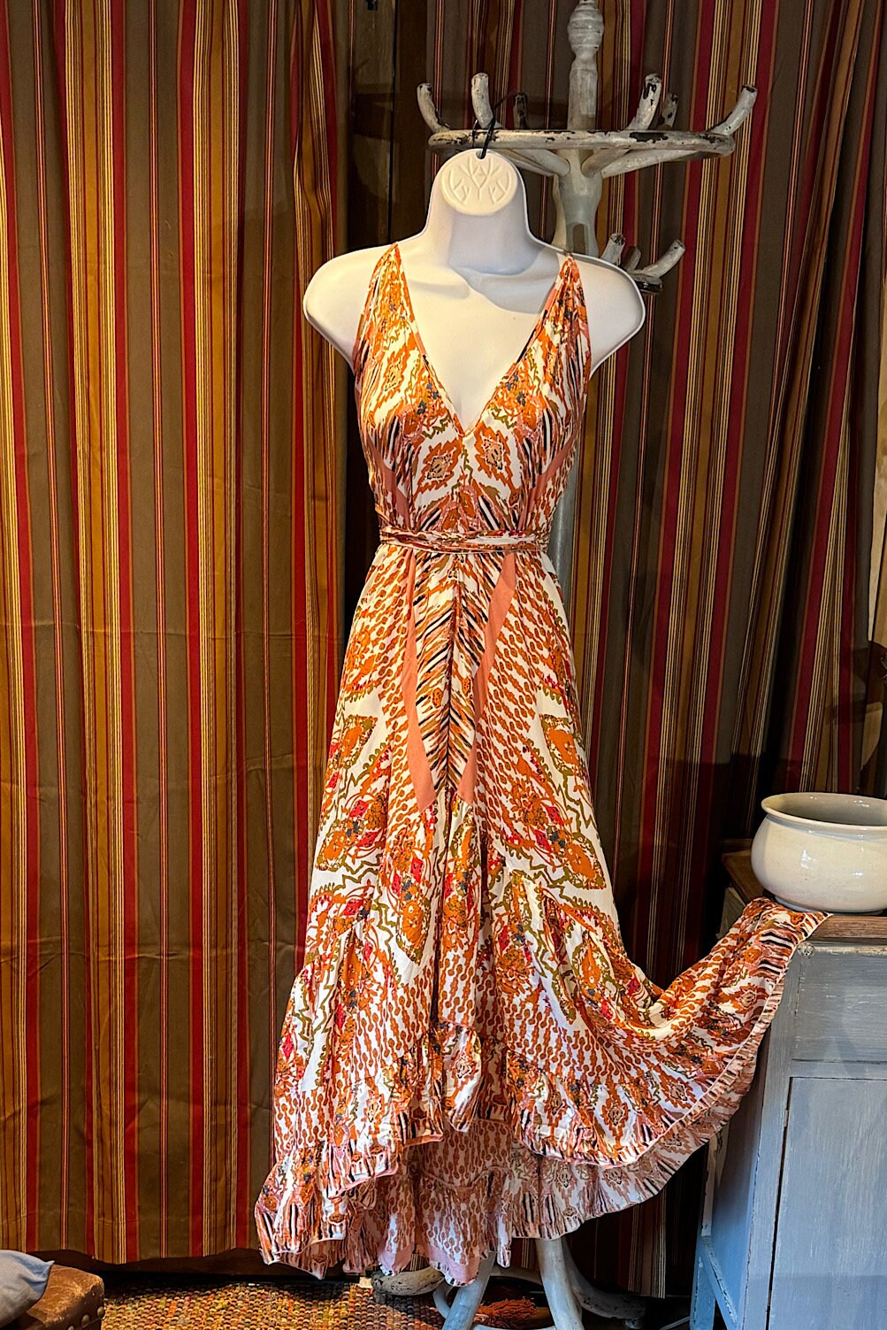 Boho Ruffle Long Dress, Hippie Dress, Open back Dress, Bohemian Festival Ethnic Dress, Boho Chic Dress, Beach Halter Ruffle Gypsy Dress